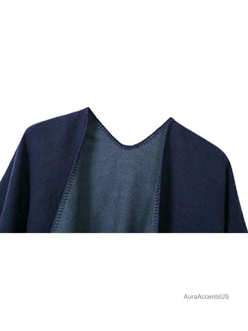 Reversible Plaid Poncho Sweater Cape Open Front Blanket Wrap